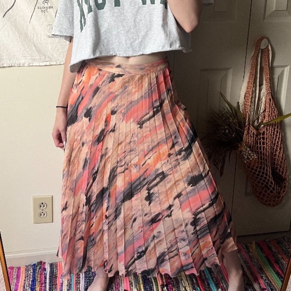 reiss pleated maxi skirt watercolor size 4 - Picture 2 of 8